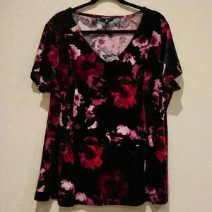 Roz & Ali Velvet Pull On Floral Blouse Size 2X